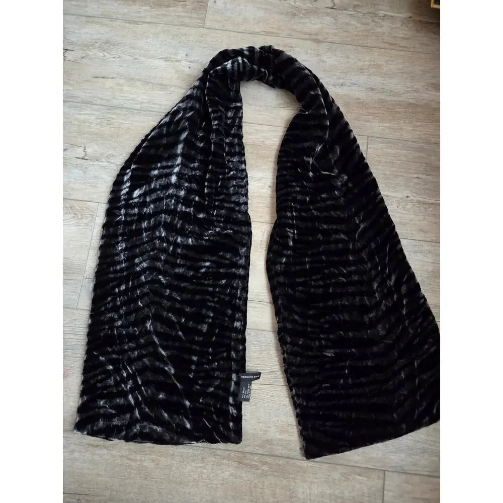 Kenneth Cole Black Velvet Striped‎ Scarf Rayon Silk Blend Women's Accessory
